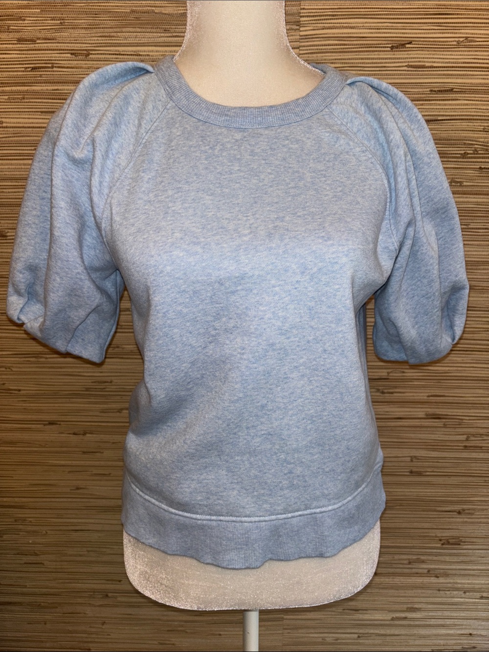 LOFT xxs soft Puff Sleeve Short Sweatshirt - Light Blue EUC!